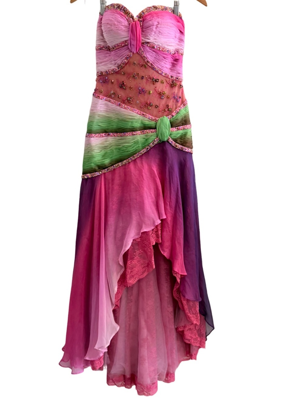Mac Duggal Couture Beaded Strapless High Low Prom Formal Dress Pink Size 4 - Picture 2 of 16